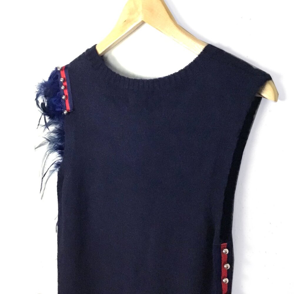 SHOWOFF Navy Blue Knit Embellished Graphic Sleeveless Dress - Picture 11 of 15